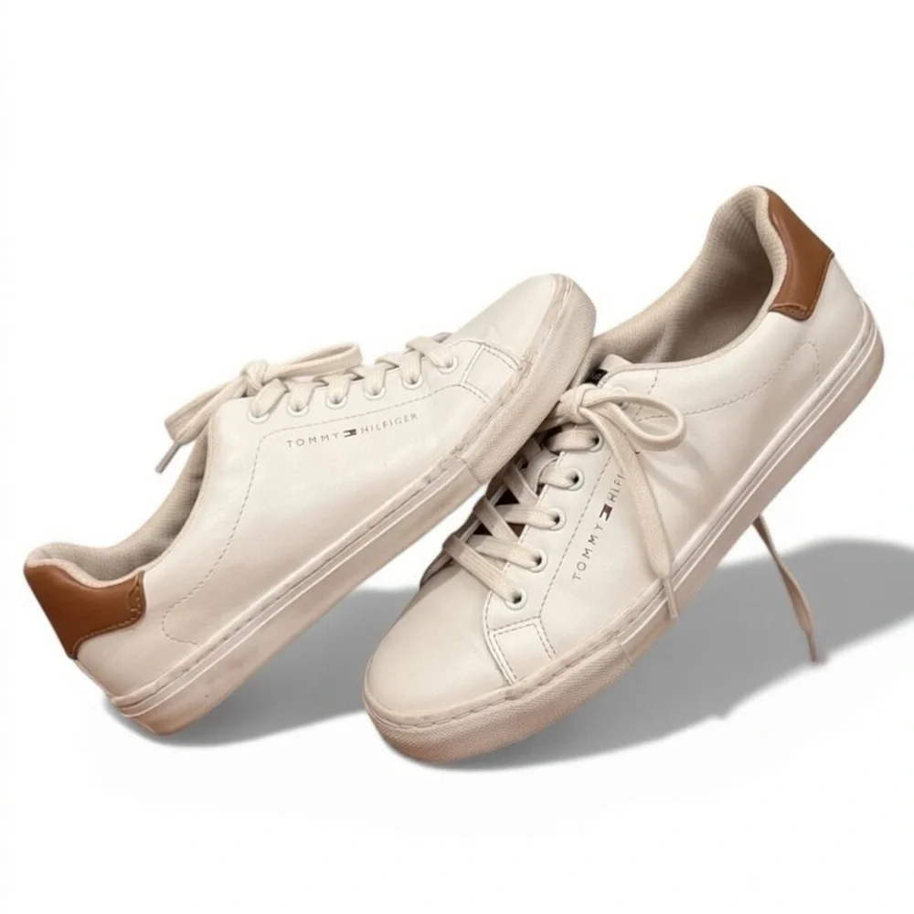 Tommy Hilfiger Women's White and Tan Sneakers | 8M - Picture 2 of 10